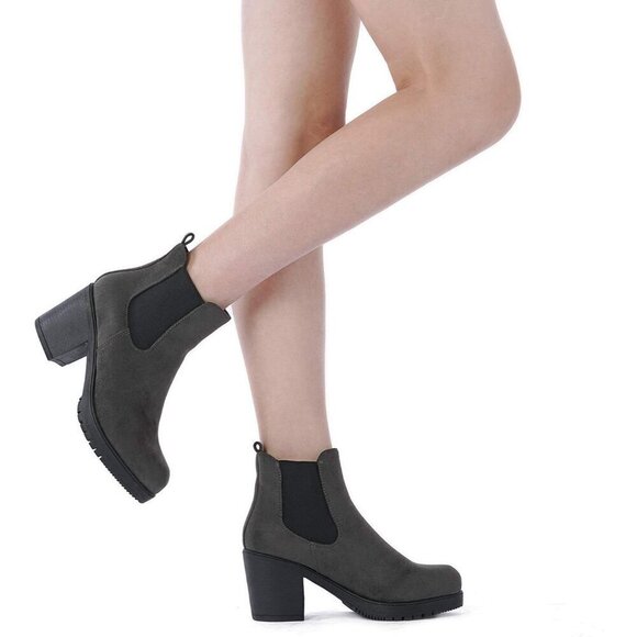 DREAM PAIRS Women's High Chunky Heel Grey Ankle Boots - Picture 7 of 8